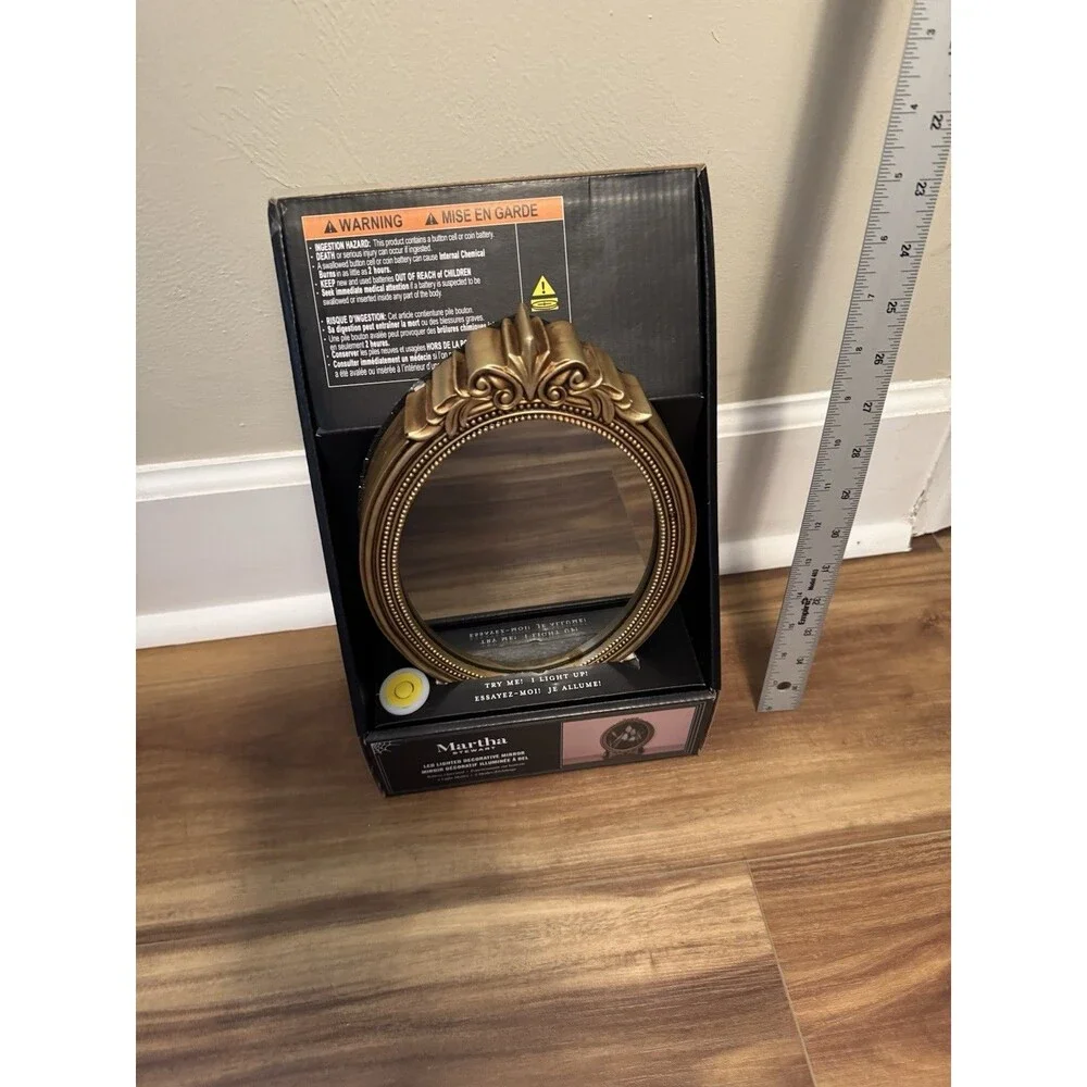 Martha Stewart Halloween LED Lighted Mirror Gold Ornate Ghost Staircase